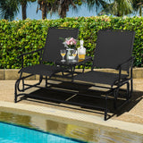 NNECW 2 Person Mesh Fabric Glider Chair with Center Table for Outdoor-Black