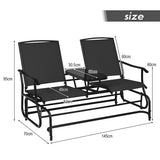 NNECW 2 Person Mesh Fabric Glider Chair with Center Table for Outdoor-Black