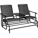 NNECW 2 Person Mesh Fabric Glider Chair with Center Table for Outdoor-Black
