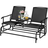 NNECW 2 Person Mesh Fabric Glider Chair with Center Table for Outdoor-Black