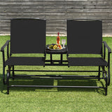 NNECW 2 Person Mesh Fabric Glider Chair with Center Table for Outdoor-Black