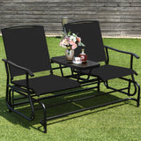 NNECW 2 Person Mesh Fabric Glider Chair with Center Table for Outdoor-Black