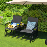 NNECW 2 Person Mesh Fabric Glider Chair with Center Table for Outdoor-Grey