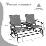 NNECW 2 Person Mesh Fabric Glider Chair with Center Table for Outdoor-Grey
