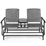 NNECW 2 Person Mesh Fabric Glider Chair with Center Table for Outdoor-Grey