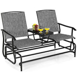 NNECW 2 Person Mesh Fabric Glider Chair with Center Table for Outdoor-Grey