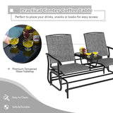 NNECW 2 Person Mesh Fabric Glider Chair with Center Table for Outdoor-Grey