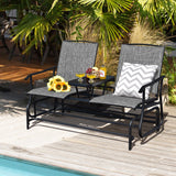 NNECW 2 Person Mesh Fabric Glider Chair with Center Table for Outdoor-Grey