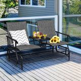 NNECW 2 Person Mesh Fabric Glider Chair with Center Table for Outdoor-Grey