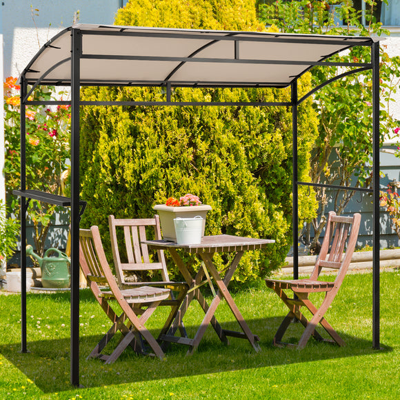 NNECW Patio Barbecue Canopy with Serving Shelf and Storage Hooks for Garden-Beige