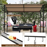 NNECW Patio Barbecue Canopy with Serving Shelf and Storage Hooks for Garden-Coffee