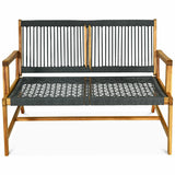 NNECW Patio Acacia Wood Bench Chair Outdoor Furniture for Garden-Gray