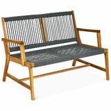 NNECW Patio Acacia Wood Bench Chair Outdoor Furniture for Garden-Gray