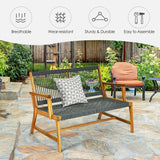 NNECW Patio Acacia Wood Bench Chair Outdoor Furniture for Garden-Gray