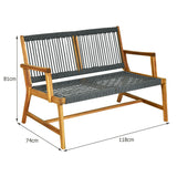 NNECW Patio Acacia Wood Bench Chair Outdoor Furniture for Garden-Gray