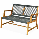 NNECW Patio Acacia Wood Bench Chair Outdoor Furniture for Garden-Gray