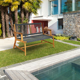 NNECW Patio Acacia Wood Bench Chair Outdoor Furniture for Garden-Gray