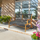 NNECW Patio Acacia Wood Bench Chair Outdoor Furniture for Garden-Gray