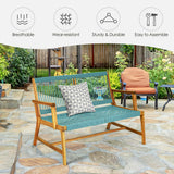 NNECW Patio Acacia Wood Bench Chair Outdoor Furniture for Garden-Turquoise