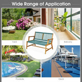 NNECW Patio Acacia Wood Bench Chair Outdoor Furniture for Garden-Turquoise