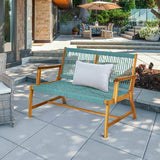 NNECW Patio Acacia Wood Bench Chair Outdoor Furniture for Garden-Turquoise