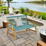 NNECW Patio Acacia Wood Bench Chair Outdoor Furniture for Garden-Turquoise