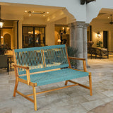 NNECW Patio Acacia Wood Bench Chair Outdoor Furniture for Garden-Turquoise