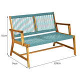 NNECW Patio Acacia Wood Bench Chair Outdoor Furniture for Garden-Turquoise