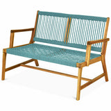 NNECW Patio Acacia Wood Bench Chair Outdoor Furniture for Garden-Turquoise
