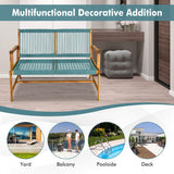 NNECW Patio Acacia Wood Bench Chair Outdoor Furniture for Garden-Turquoise