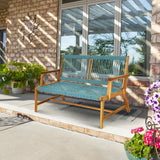 NNECW Patio Acacia Wood Bench Chair Outdoor Furniture for Garden-Turquoise