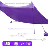 NNECW 3 x 2.8 M Portable Beach Sunshade with Waterproof Carry Bag for Camping Purple