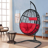 NNECW Hanging Egg Shape Wicker Swing Chair-Red