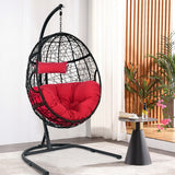 NNECW Hanging Egg Shape Wicker Swing Chair-Red