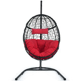 NNECW Hanging Egg Shape Wicker Swing Chair-Red