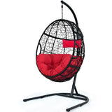 NNECW Hanging Egg Shape Wicker Swing Chair-Red