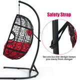 NNECW Hanging Egg Shape Wicker Swing Chair-Red