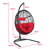 NNECW Hanging Egg Shape Wicker Swing Chair-Red