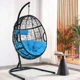 NNECW Hanging Egg Shape Wicker Swing Chair-Turquoise