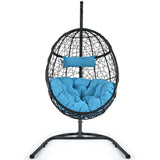 NNECW Hanging Egg Shape Wicker Swing Chair-Turquoise