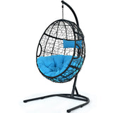 NNECW Hanging Egg Shape Wicker Swing Chair-Turquoise