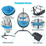 NNECW Hanging Egg Shape Wicker Swing Chair-Turquoise