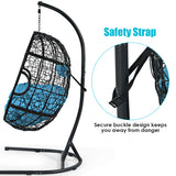 NNECW Hanging Egg Shape Wicker Swing Chair-Turquoise