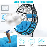 NNECW Hanging Egg Shape Wicker Swing Chair-Turquoise
