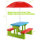 NNECW Kids Picnic Table Set with Removable Umbrella for Tea Time