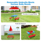 NNECW Kids Picnic Table Set with Removable Umbrella for Tea Time