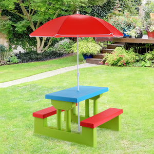 NNECW Kids Picnic Table Set with Removable Umbrella for Tea Time