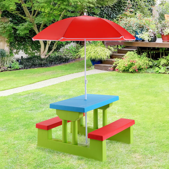 NNECW Kids Picnic Table Set with Removable Umbrella for Tea Time