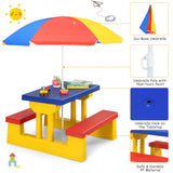 NNECW Kids Colorful Picnic Table Set with Removable Umbrella