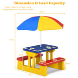 NNECW Kids Colorful Picnic Table Set with Removable Umbrella